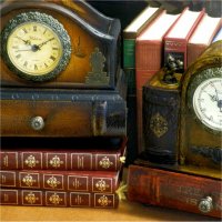 Book-themed boxes with clocks